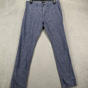 J Crew Mens Linen Blend Pants 30X32 Blue Casual Beach Flat Front Stretch NEW